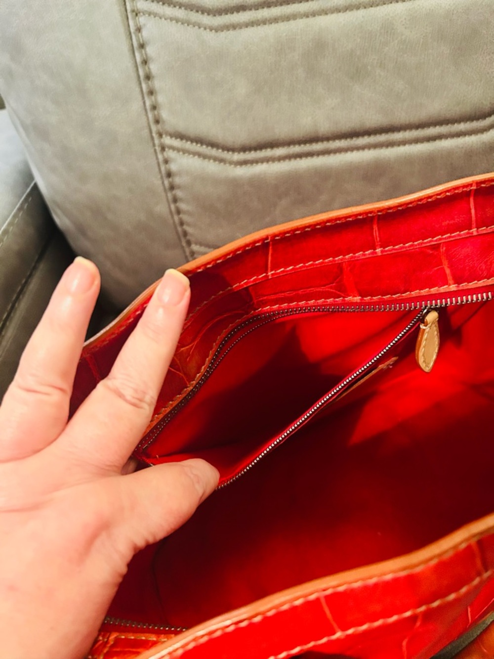 Dooney Red Croc-Embossed Leather Tote Bag - Picture 9 of 11